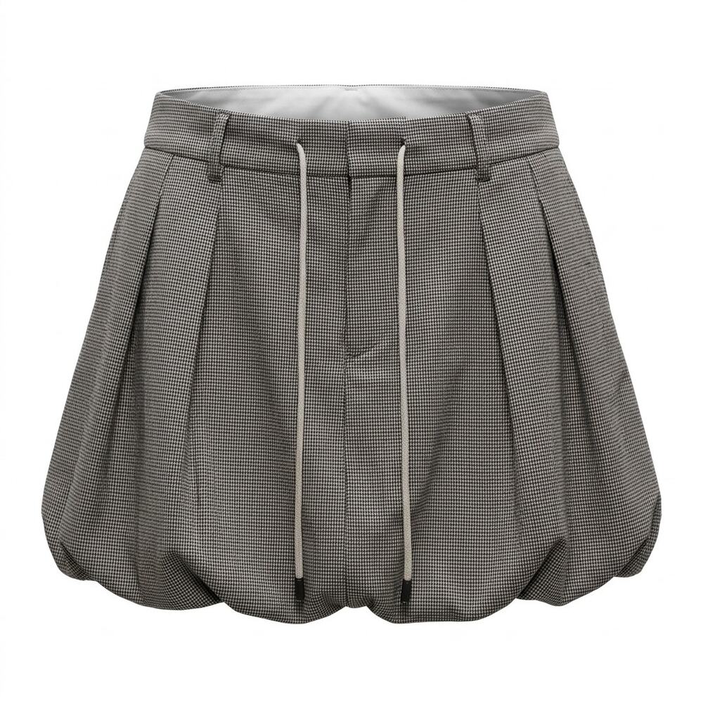 NWT Zara Grey Black Houndstooth Pleated Bubble Hem Skirt Women Size L